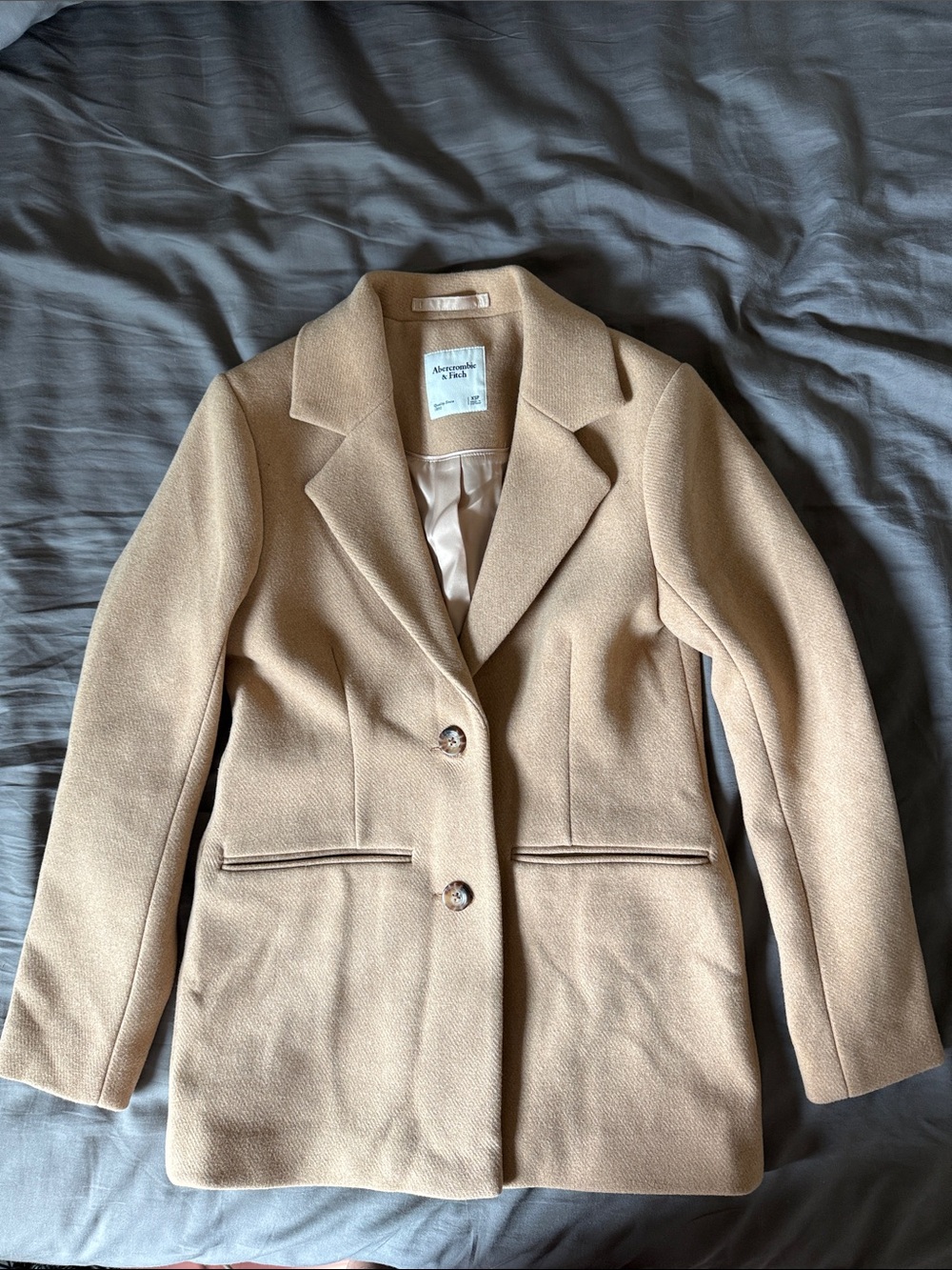 Abercrombie & Fitch Tan Single-Breasted Wool-Blend Blazer